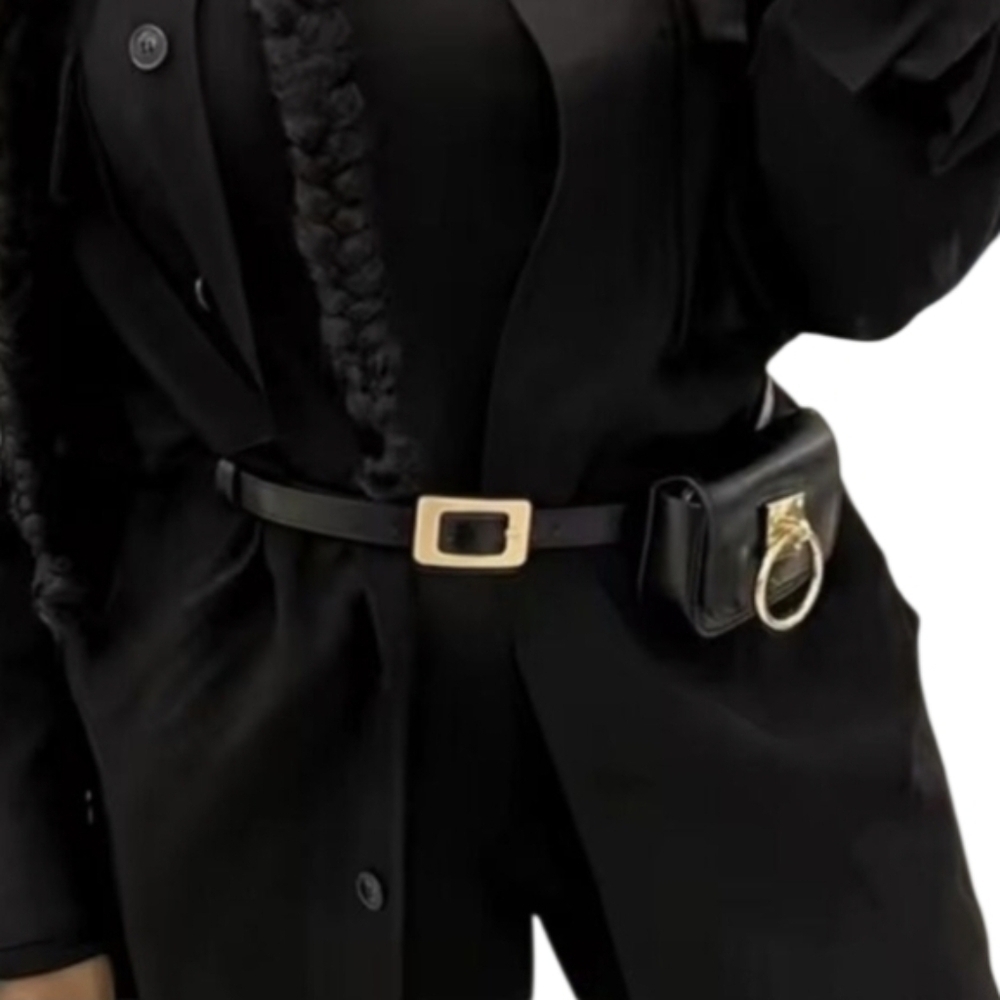 ZARA Vegan Leather Black Bag Belt with Gold Buckle | NWOT